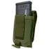 The Condor Universal Rifle Mag Pouch in green holds a black rifle magazine, with a flap partially covering the top.
