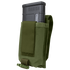The Condor Universal Rifle Mag Pouch in green holds a black rifle magazine, with a flap partially covering the top.