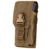 The Condor Universal Rifle Mag Pouch in tan features a buckle closure and side pocket, holding a rifle magazine partially visible at the top—ideal for law enforcement or shooting range use.