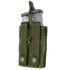 The Condor Single G36 Open-Top Mag Pouch is a green tactical pouch featuring two snap-button straps and a drawstring closure, shown here with a clear magazine inserted.