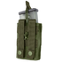 The Condor Single G36 Open-Top Mag Pouch is a green tactical pouch featuring two snap-button straps and a drawstring closure, shown here with a clear magazine inserted.