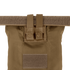 A close-up of the tan Condor Micro Dump Pouch featuring two snap button straps and a front velcro patch, perfect for compact storage preferred by tactical operators.