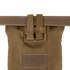 A close-up of the tan Condor Micro Dump Pouch featuring two snap button straps and a front velcro patch, perfect for compact storage preferred by tactical operators.