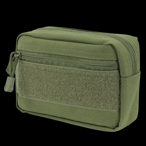 The Condor Compact Utility Pouch is a small, rectangular olive green bag with a front zipper pocket, Velcro patch, and main zippered compartment—ideal for EDC or organizing essentials at the shooting range.