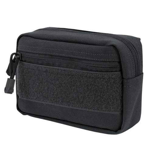 The Condor Compact Utility Pouch is a black rectangular zippered pouch featuring a front zip pocket and textured panel—ideal for EDC or keeping essentials organized at the range.