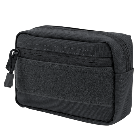 The Condor Compact Utility Pouch is a black rectangular zippered pouch featuring a front zip pocket and textured panel—ideal for EDC or keeping essentials organized at the range.