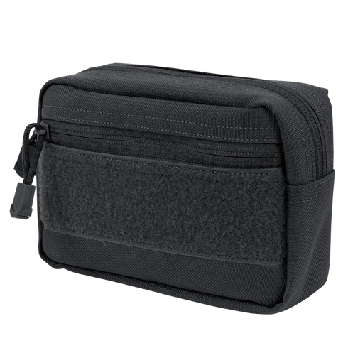 The Condor Compact Utility Pouch is a black rectangular zippered pouch featuring a front zip pocket and textured panel—ideal for EDC or keeping essentials organized at the range.
