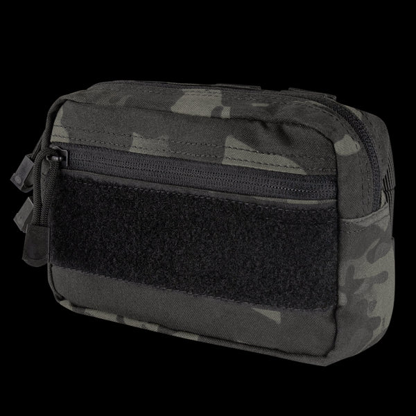 The Condor Compact Utility Pouch in MultiCam Black features zippered compartments and a front Velcro patch, shown against a white background.
