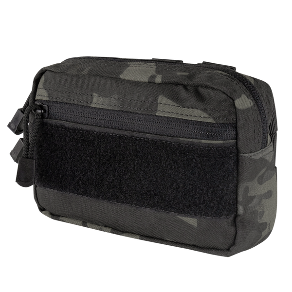 The Condor Compact Utility Pouch in MultiCam Black features zippered compartments and a front Velcro patch, shown against a white background.
