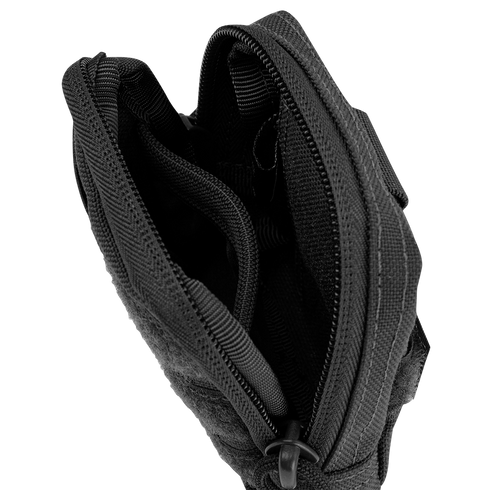 A close-up view of the Condor Dip Pouch in black, unzipped to reveal its multiple internal compartments.
