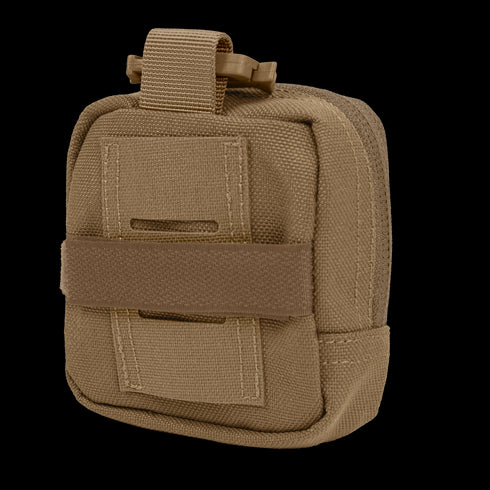 The Condor Dip Pouch is a compact, tan tactical pouch crafted from durable fabric, featuring a front strap and top loop for easy attachment—ideal for law enforcement or first responders—shown against a white background.
