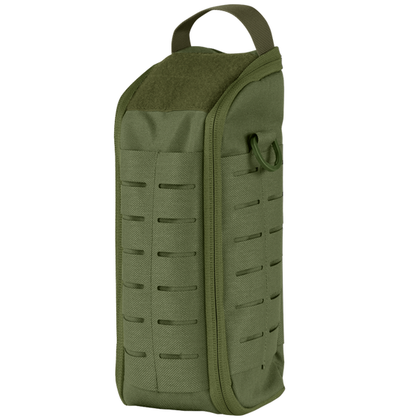 The Condor Field Pouch | SALE in Olive Drab features a top handle, zippered closure, and laser-cut MOLLE slots on the front and sides for modular attachment.