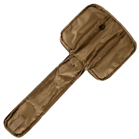 The Condor Field Pouch | SALE is a brown, rectangular, foldable nylon case with two large flaps open to reveal interior compartments and a small side strap.