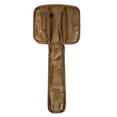 The Condor Field Pouch | SALE is a brown, rectangular fabric travel case shown open and empty, featuring multiple compartments and a button closure.