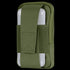 The Condor Phone Pouch in Olive Drab features a velcro flap and securely holds a white device, such as a cell phone or small electronic gadget.