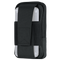 The Condor Phone Pouch is a black fabric holster with a flap cover that securely holds a smartphone in a clear case.
