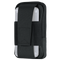 The Condor Phone Pouch is a black fabric holster with a flap cover that securely holds a smartphone in a clear case.