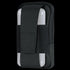 The Condor Phone Pouch is a black fabric holster with a flap cover that securely holds a smartphone in a clear case.
