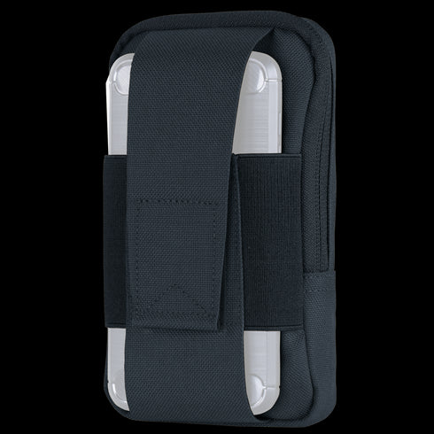 The Condor Phone Pouch is a black fabric holster with a strap, designed to securely hold and protect your phone.