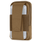 A tan Condor Phone Pouch holds a white rectangular hard case, secured by wide fabric straps.