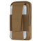 A tan Condor Phone Pouch holds a white rectangular hard case, secured by wide fabric straps.