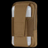 A tan Condor Phone Pouch holds a white rectangular hard case, secured by wide fabric straps.