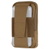 A tan Condor Phone Pouch holds a white rectangular hard case, secured by wide fabric straps.