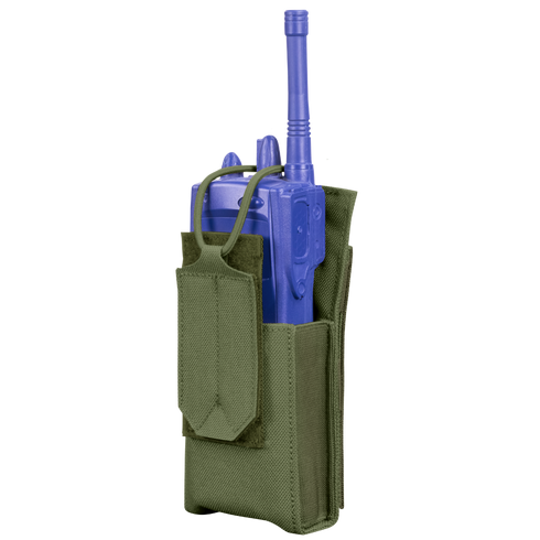 A Condor Patrol Radio Pouch Gen II in Olive Drab fabric with a flap is pictured upright against a plain background.