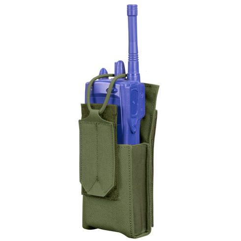 A Condor Patrol Radio Pouch Gen II in Olive Drab fabric with a flap is pictured upright against a plain background.