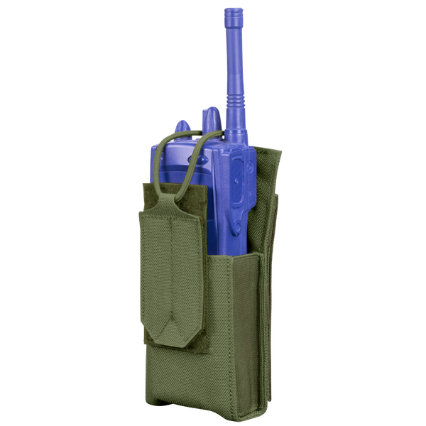 A Condor Patrol Radio Pouch Gen II in Olive Drab fabric with a flap is pictured upright against a plain background.