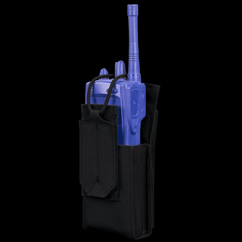 The Condor Patrol Radio Pouch Gen II, a black nylon holster with front flap and securing strap, securely holds your two-way radio—perfect for bushcraft or law enforcement uses.