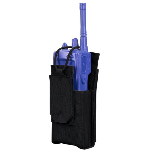 The Condor Patrol Radio Pouch Gen II, a black nylon holster with front flap and securing strap, securely holds your two-way radio—perfect for bushcraft or law enforcement uses.