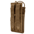 The Condor Patrol Radio Pouch Gen II is a tan nylon tactical pouch with two snap-button straps and adjustable bungee closure, designed to securely hold radios or similar items—ideal for military use or trips to the range.