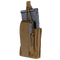 The Condor Single Kangaroo Mag Pouch Gen II, in tan, holds a black rifle magazine and features a strap and flap closure, shown on a white background.