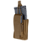 The Condor Single Kangaroo Mag Pouch Gen II, in tan, holds a black rifle magazine and features a strap and flap closure, shown on a white background.