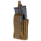 The Condor Single Kangaroo Mag Pouch Gen II, in tan, holds a black rifle magazine and features a strap and flap closure, shown on a white background.