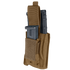 The Condor Single Kangaroo Mag Pouch Gen II in tan is perfect for the range, holding a flashlight and metal magazine in separate compartments with hook-and-loop flaps for secure storage.