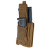 The Condor Single Kangaroo Mag Pouch Gen II in tan is perfect for the range, holding a flashlight and metal magazine in separate compartments with hook-and-loop flaps for secure storage.