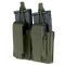 The Condor Double Kangaroo Mag Pouch Gen II, made of green tactical fabric, holds two black rifle magazines and two smaller black pistol magazines.