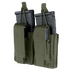 The Condor Double Kangaroo Mag Pouch Gen II, made of green tactical fabric, holds two black rifle magazines and two smaller black pistol magazines.