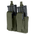 The Condor Double Kangaroo Mag Pouch Gen II, made of green tactical fabric, holds two black rifle magazines and two smaller black pistol magazines.