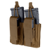 Two black rifle magazines stored in the Condor Double Kangaroo Mag Pouch Gen II, featuring brown color, dual magazine capacity, flap closures, and securing straps.