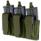 Three Condor Triple Kangaroo Mag Pouch Gen II in Olive Drab, each holding a black rifle magazine with flap closures and pull tabs visible.