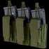 Three Condor Triple Kangaroo Mag Pouch Gen II in Olive Drab, each holding a black rifle magazine with flap closures and pull tabs visible.