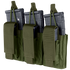 Three Condor Triple Kangaroo Mag Pouch Gen II in Olive Drab, each holding a black rifle magazine with flap closures and pull tabs visible.