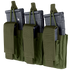Three Condor Triple Kangaroo Mag Pouch Gen II in Olive Drab, each holding a black rifle magazine with flap closures and pull tabs visible.