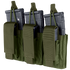 Three Condor Triple Kangaroo Mag Pouch Gen II in Olive Drab, each holding a black rifle magazine with flap closures and pull tabs visible.