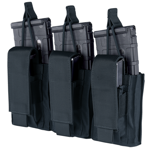 The Condor Triple Kangaroo Mag Pouch Gen II securely holds three rifle magazines with adjustable hook-and-loop straps, making it ideal for law enforcement or shooting range use.