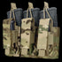 The Condor Triple Kangaroo Mag Pouch Gen II in MultiCam securely holds three rifle magazines with straps and elastic cords.