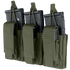 The Condor Triple Kangaroo Mag Pouch Gen II features three olive green pouches for EDC or range use, each holding a rifle magazine with Velcro flaps and aligned in a row.